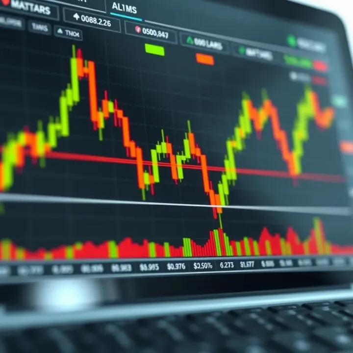 Graph displaying binary options trading trends with highlighted market analysis indicators
