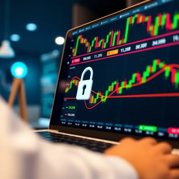 Forex Trading Features and Security on IQ Option Illustration of a secure digital interface showing forex trading features and currency pairs