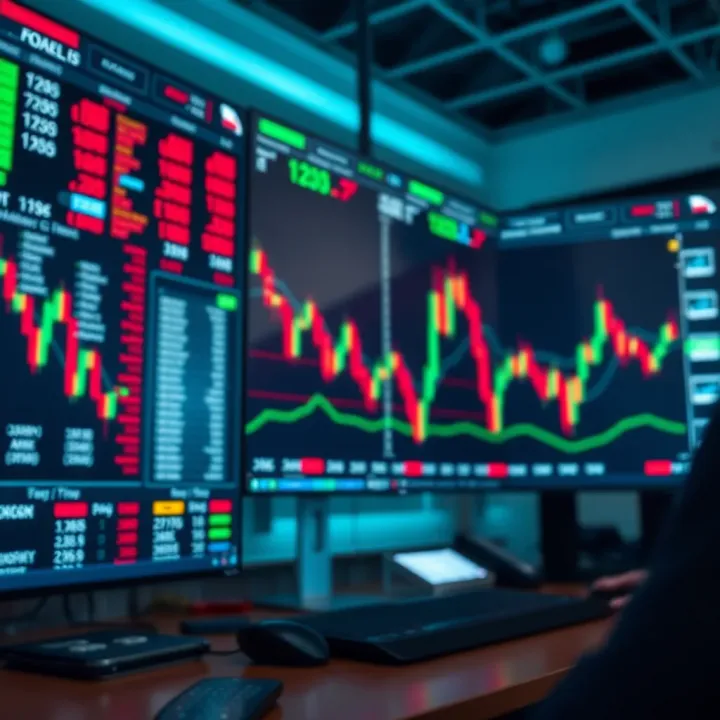 Virtual Trading Platform for Risk-Free Forex Practice Illustration of a virtual trading platform with charts and a risk-free practice environment