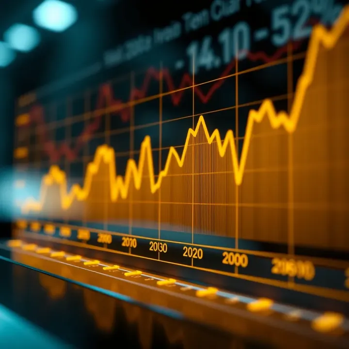 Line graph showing gold price trends and fluctuations over a decade
