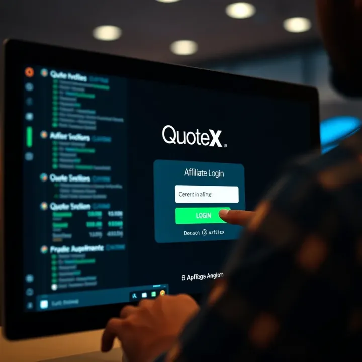 User entering credentials on Quotex login screen to access affiliate account