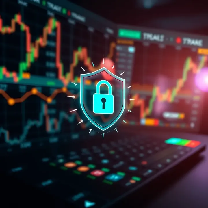 Secure online trading environment represented by digital shield and financial symbols