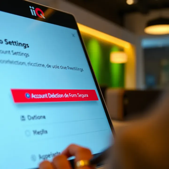 Navigating IQ Option Account Settings for Deletion Screenshot of IQ Option account settings menu highlighting the account deletion option