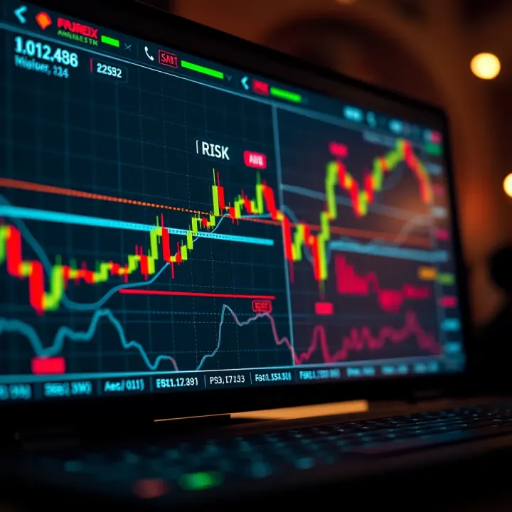 Risk Management in Forex Trading on IQ Forex Illustration of risk management concepts in forex trading with charts and warning symbols