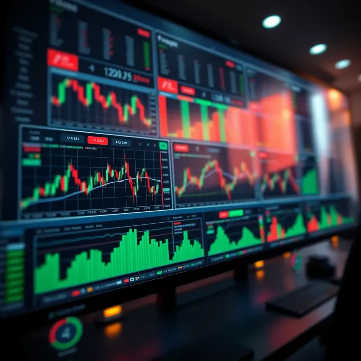 Trading platform interface showing multiple financial charts and tools for market analysis