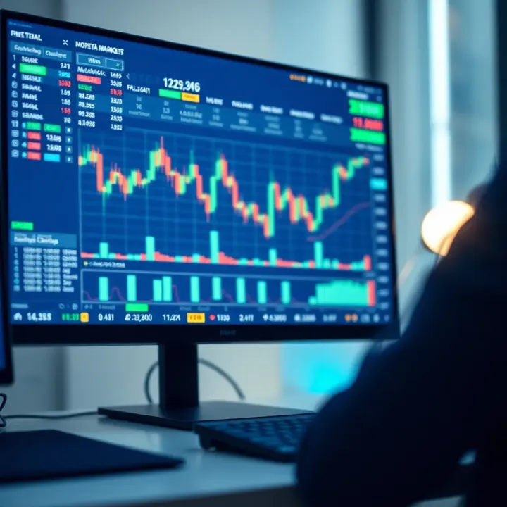 Overview of Moneta Markets platform on computer screen with financial charts and graphs