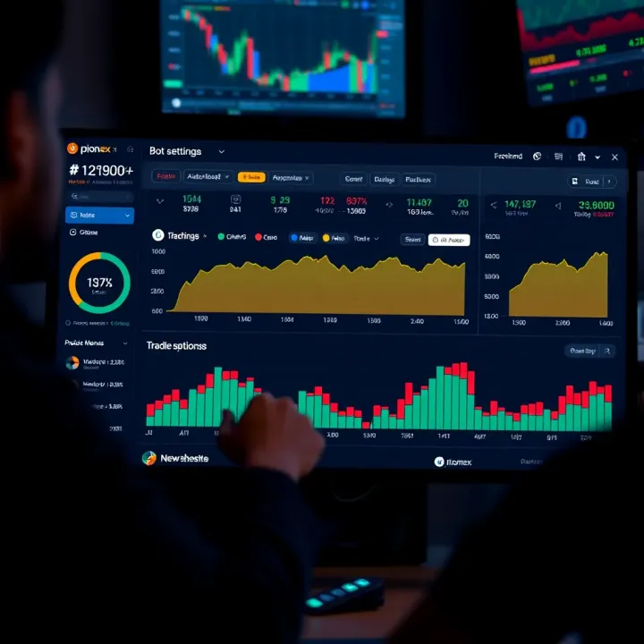 Dashboard of a cryptocurrency trading platform showing automated bot settings and performance charts