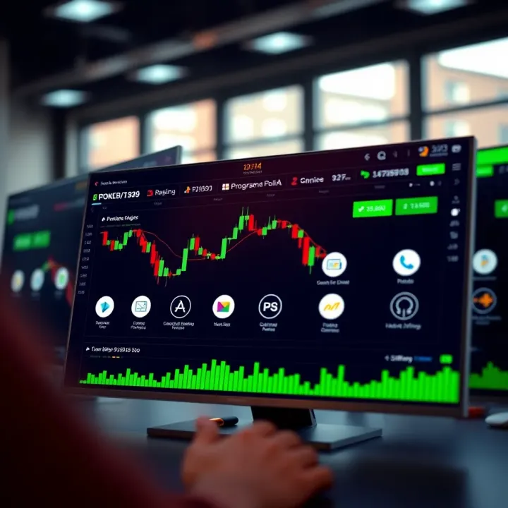 Illustration showing online trading platform interface with affiliate marketing icons