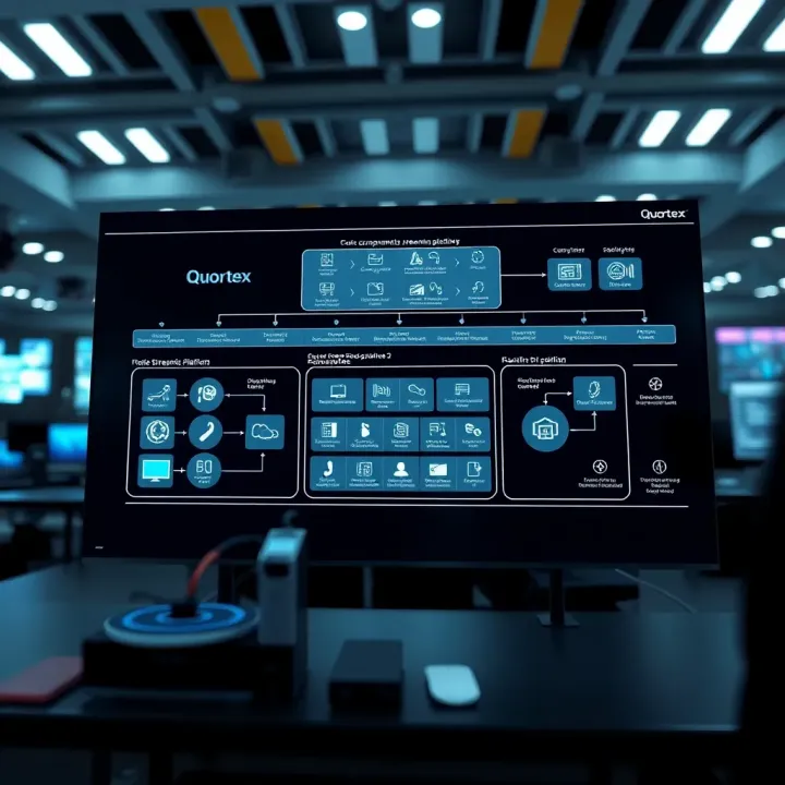 Comprehensive Architecture of Quortex Streaming Platform Detailed architectural diagram illustrating the core components and workflow of the Quortex streaming platform