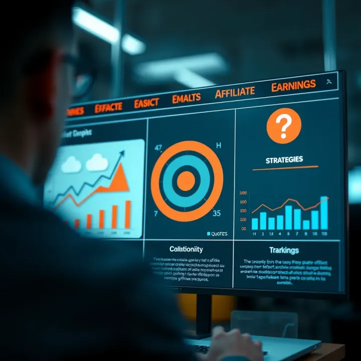 Effective Strategies to Maximize Earnings in Quotex Affiliate Program Graphic displaying strategies and tips to boost earnings in an affiliate platform with charts and target symbols