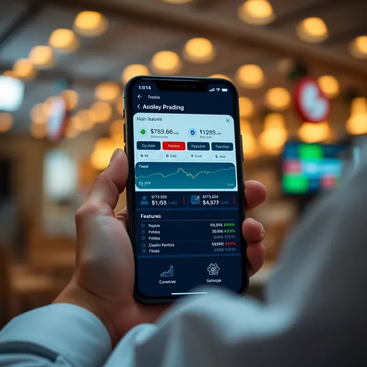 User interface showing main features of Quotex trading platform on a mobile device