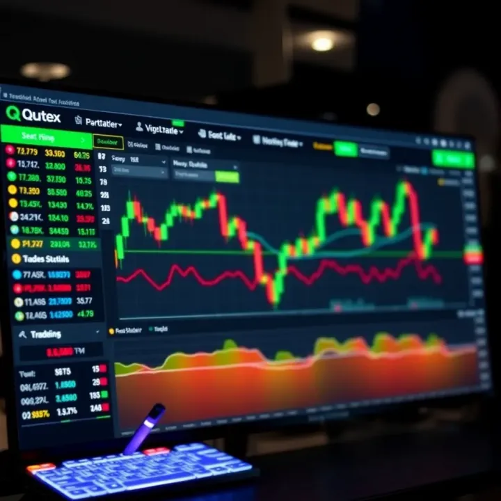 User interface of Quotex trading platform showing various trading options and real-time data