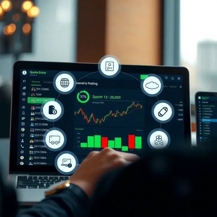 Key Features of Quotex Entra Platform Illustration showing key features and interface of Quotex Entra platform