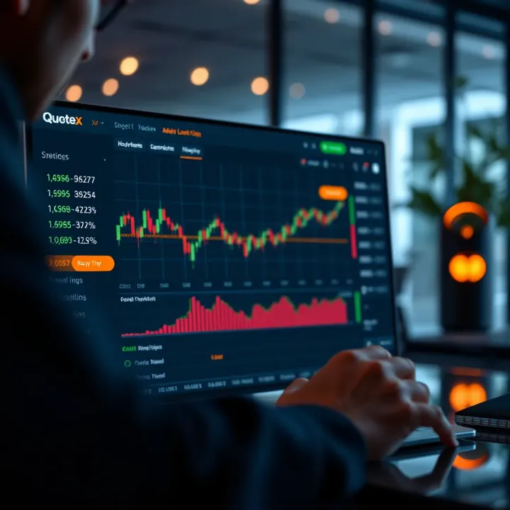 User interface showcasing Quotex platform features and trading options