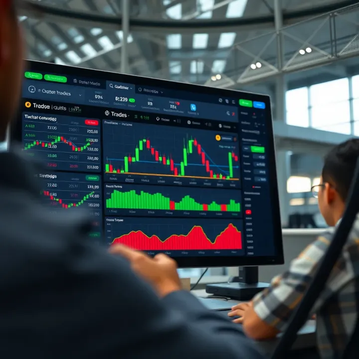 Interface of an online trading platform showing various digital asset options and trading charts
