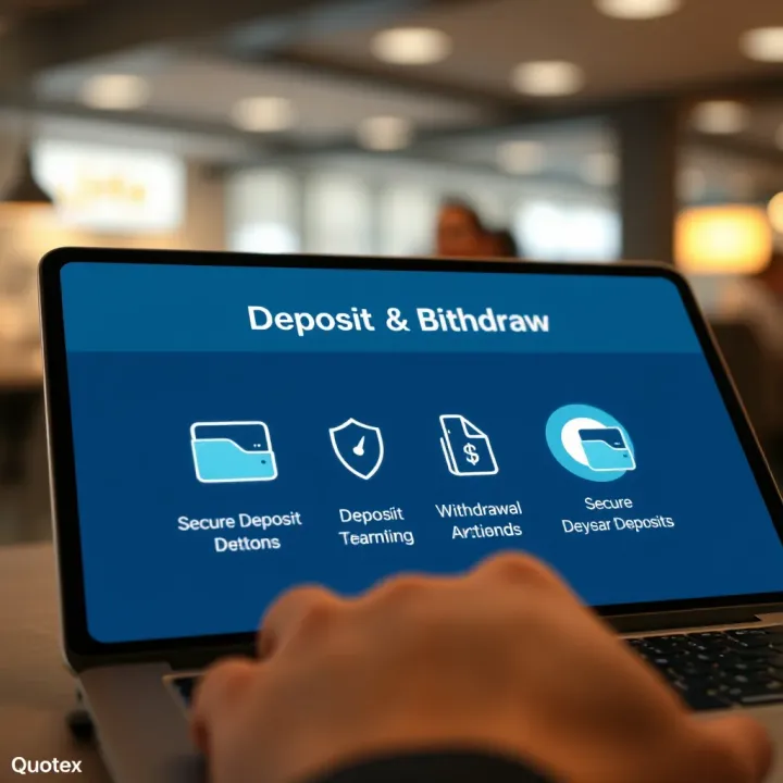 Quotex Secure Deposit and Withdrawal Options Secure online transaction with digital wallet icons representing deposit and withdrawal methods