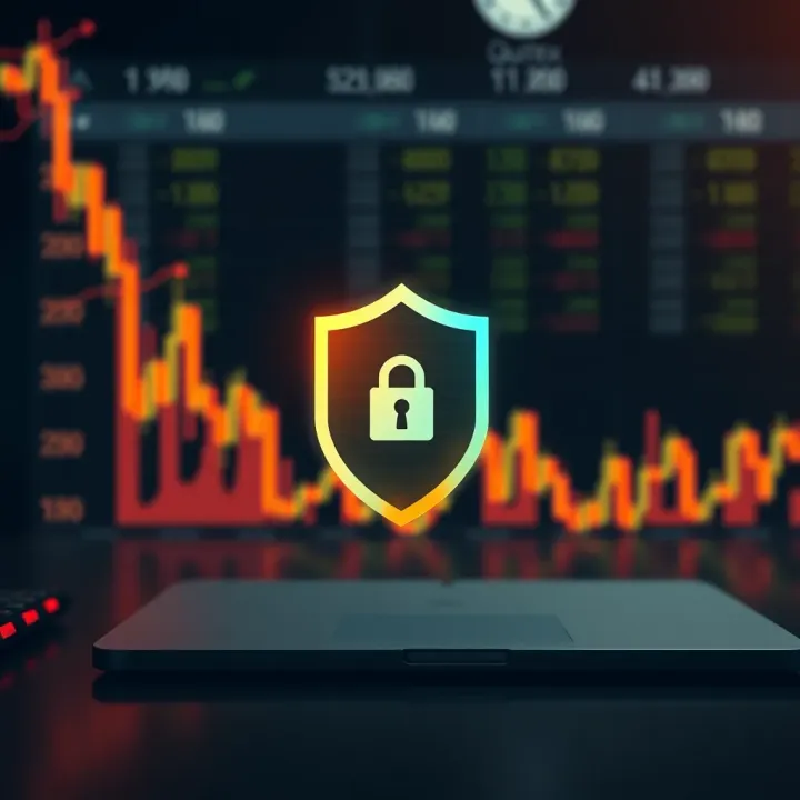Secure Investment and Protection Features of Quotex Broker Illustration showing secure online trading with shield symbol representing security and protection of investments