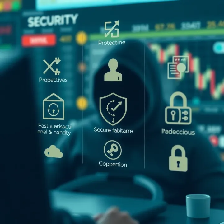 Security icons representing protection measures and guidelines for safe use of online trading platforms