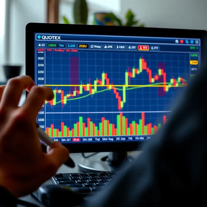 Graph showing Quotex trading signals with fluctuating market trends and indicators