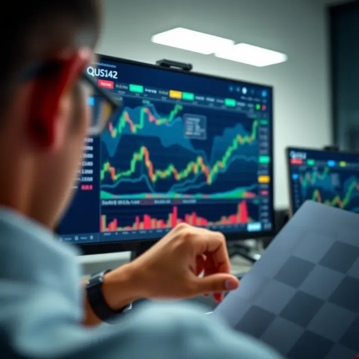 User interface of Quotex Web platform showing various trading assets and chart analytics