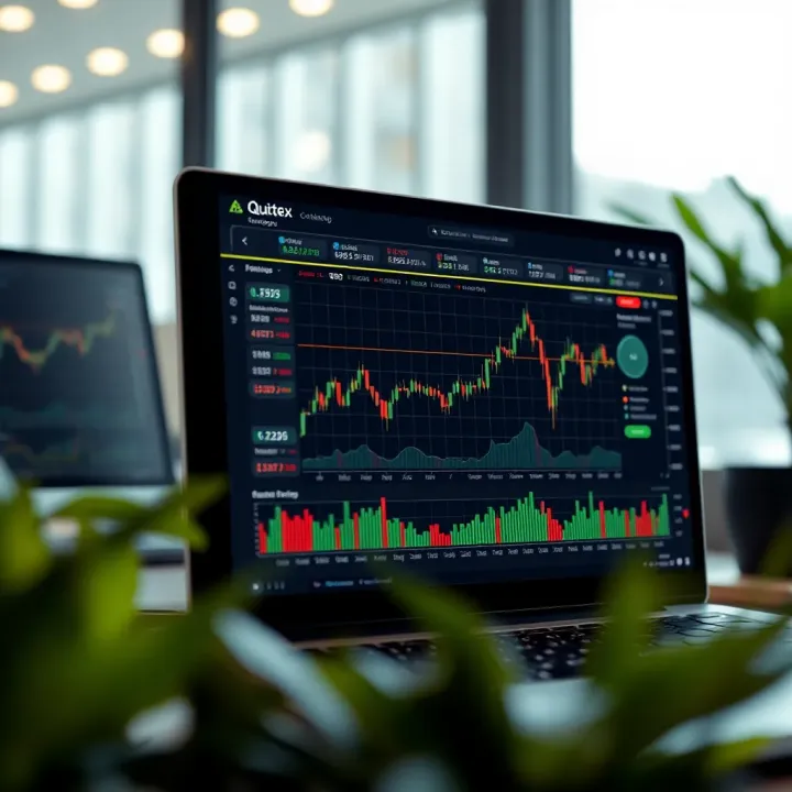 Interface showing various trading tools and real-time market charts on Quotex platform