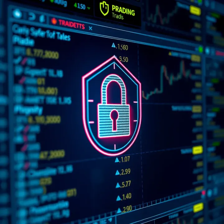 Secure login screen with encryption symbols representing safe access to online trading tools