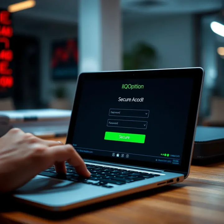 Secure login interface of IQOption platform on digital device showing password entry