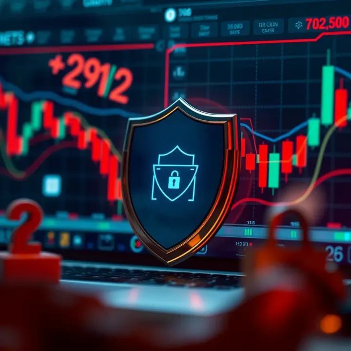 Secure online trading concept with shield and currency symbols