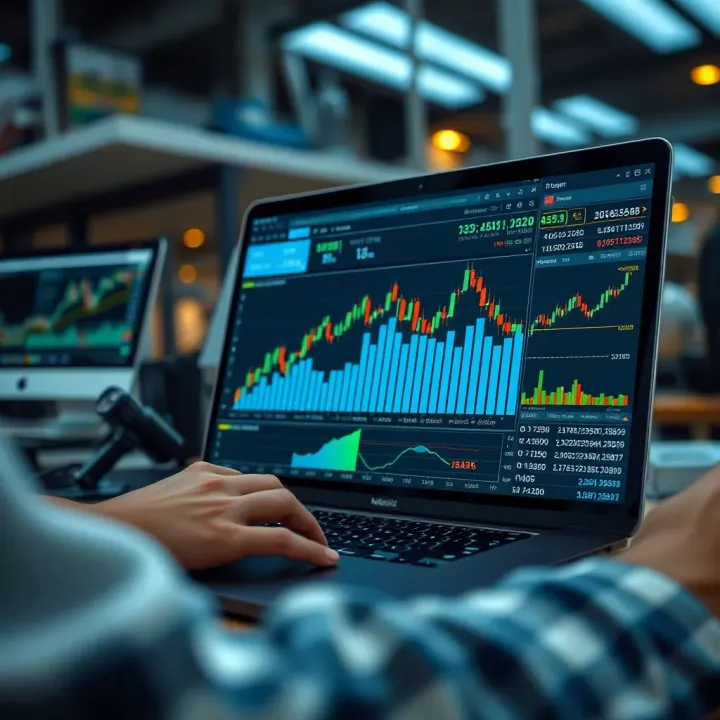 Graphical illustration of trading software features including market analysis and risk management tools