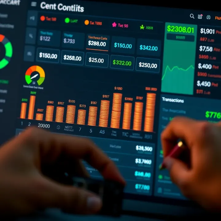 Digital representation of a cent account dashboard showing various small transactions and balance details