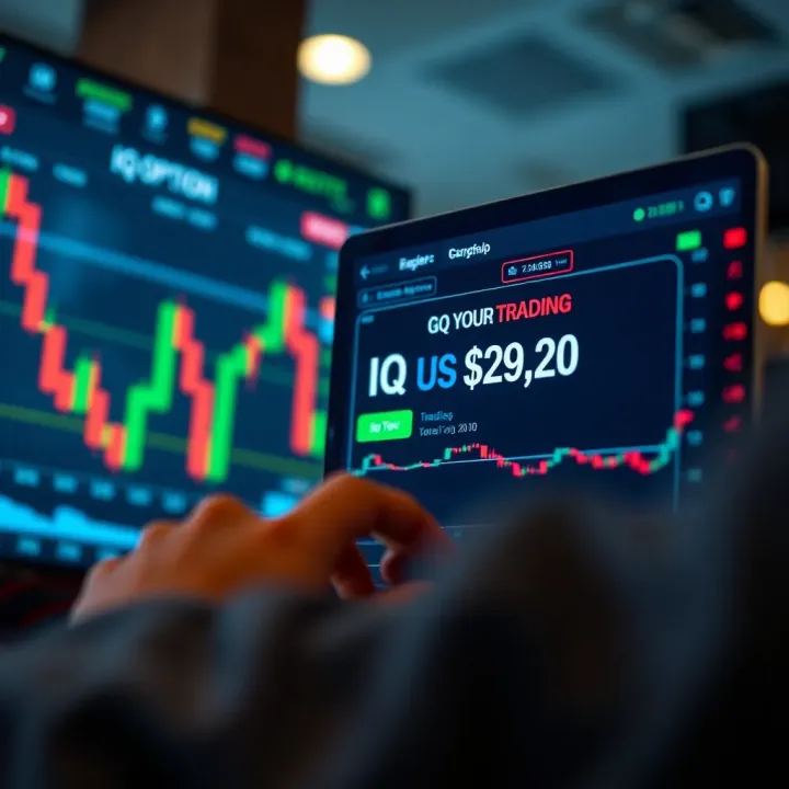 Illustration showing IQ Option promotional code being applied on a digital trading platform